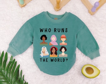 Who Run The World Baby Romper Sweatshirt, Newborn Girl Baby Romper, Little Feminist Romper, Bodysuit, Infant Clothing