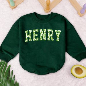 Personalized Shamrocks Baby Romper Sweater, Irish Patrick&#39;s Day Baby Romper, St. Patricks Day Baby Bodysuit, Four Leaf Clover Outfit