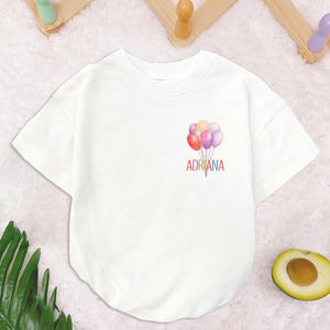 Personalized Rainbow Balloons Romper Short Sleeves, First Birthday Baby Bodysuit, Birthday Balloons Romper, Newborn Outfit