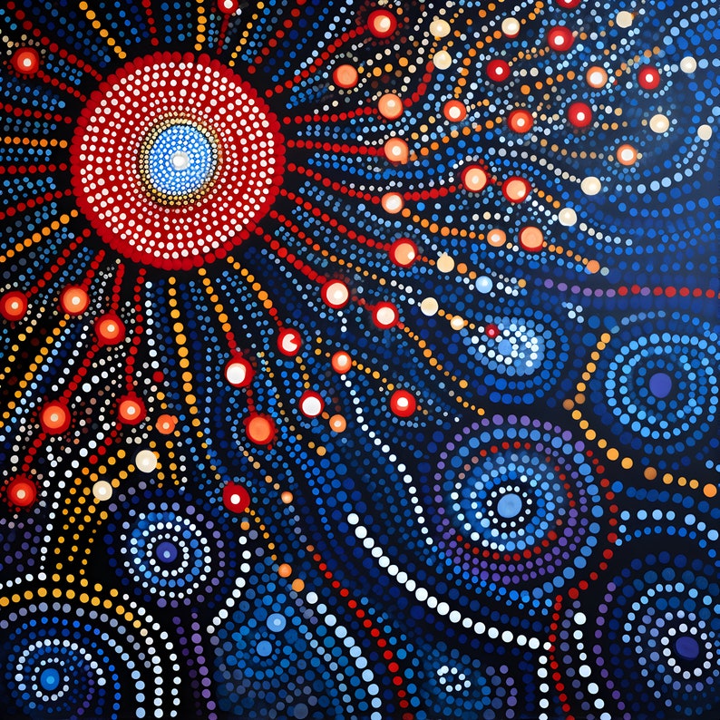 Aboriginal Art Canvas Poster, Dreamtime Sunshine, Dot Style Australian Aboriginal Art Print Digital Download image 1