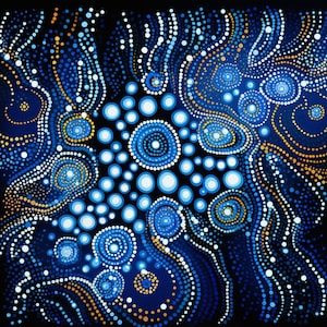 Australian Aboriginal Art, Digital Dot Style Art, Indigenous Art, Australian Art Poster, Australian Dot Art, Blue image 1