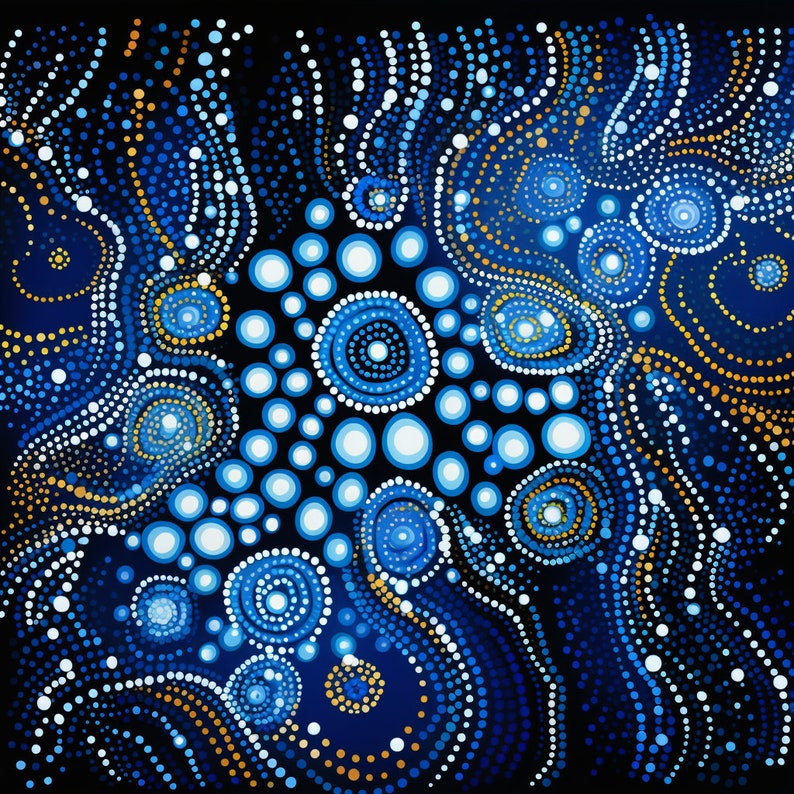 Australian Aboriginal Art, Digital Dot Style Art, Indigenous Art, Australian Art Poster, Australian Dot Art, Blue image 1