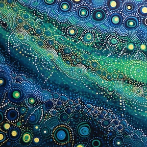Dreamtime Sea & Sky - Aboriginal Art Canvas Poster, Dot Style Australian Aboriginal Painting Print Digital Download
