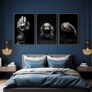 Set of 3 American Football Essentials Prints, Black and White Football Printable Art,FootballCoach Gift, Teen Boys Wall Art, Football Poster