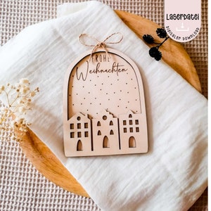 Archivo láser colgante de árbol de Navidad Feliz Navidad casa adorno decoración Adviento árbol de Navidad joyería SVG + licencia comercial