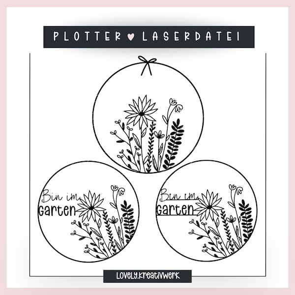 Plotterdatei Wildblumen Kranz bin im Garten Kranz SVG PNG DXF PdF Laserdatei Gravur Herz Kranz Zuhause Willkommen