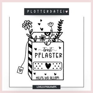 Fichier traceur plâtre de consolation avec en SVG PNG DXF plâtre de consolation coeur avec des fleurs Guérissez bientôt aide à tout + licence commerciale