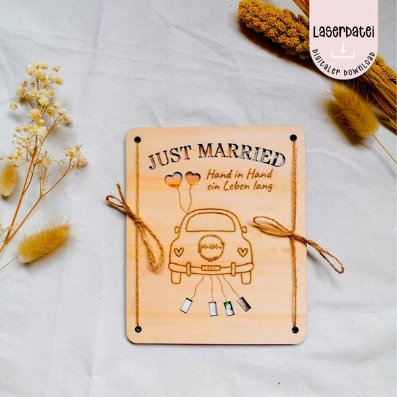 Holz Geldgeschenk Hochzeit - Hand In Hand Design Mit Karte