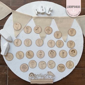 Fichier laser inscription scolaire ABC aimants A à Z animaux alphabet enfantin Montessori SVG décoration fichier laser matériel d'apprentissage + licence commerciale