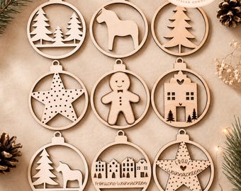 Laser file Christmas tree ornaments Christmas house gingerbread man decoration Advent Christmas tree ornament SVG + commercial license