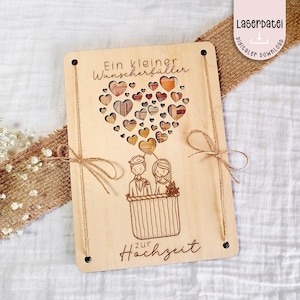 Laserdatei kleiner Wunscherfüller Geldgeschenk Hochzeit Heißluftballon Liebe Holz Karte Brautpaar SVG  Laserdatei + Gewerbelizenz