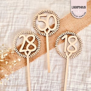 Laserdatei Caketopper Zahlen Geburtstag 18 bis 99 Loop Floral  SVG  Laserdatei + Gewerbelizenz