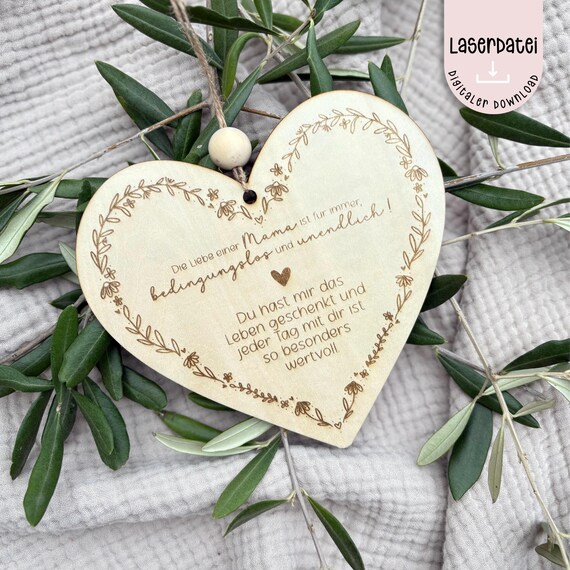 Laserdatei Mama Muttertag Herz hab dich lieb Wildblumen Loop Geschenk Muttertag SVG  Laserdatei  Muttertag + Gewerbelizenz