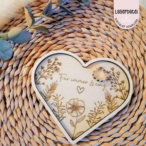 Archivo láser Placa de joyería de regalo del Día de San Valentín siempre y para siempre amor flores silvestres esposa regalo SVG archivo láser + licencia comercial