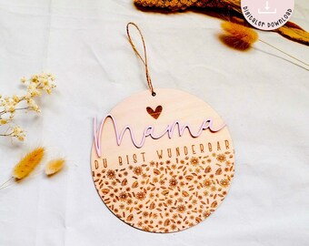 Laser file Mom you are wonderful Mother's Day disc flower engraving hanger Mom SVG laser file Mother's Day + commercial license