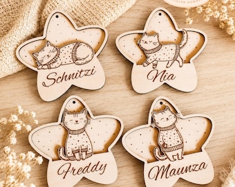 Laser file Christmas cat pendant personalized star Christmas tree ornament gift pet 4 SVG, DXF + commercial license