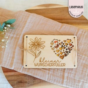 Laserdatei kleiner Wunscherfüller Geldgeschenk Holz Karte Blume  SVG  Laserdatei + Gewerbelizenz