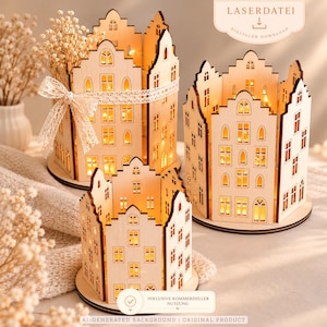 Laserfil julhuslykta, liten huskärlek värmeljuslykta för 3 mm plywood, 3 SVG dekoration höst vinter + kommersiell licens