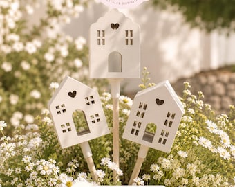 3D Print File Houses Garden Stakes Lanterns | STL & 3MF File | House Decor Stake Set | Commercial Use Included