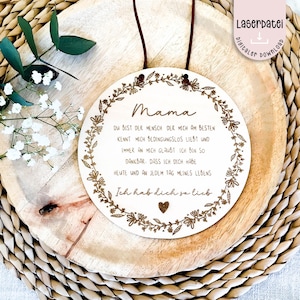 Laserdatei Mama Muttertag hab dich lieb Scheibe Geschenk Muttertag SVG  Laserdatei  Muttertag + Gewerbelizenz
