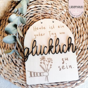 Percha de felicidad de archivo láser Hoy es un buen día para ser feliz diciendo SVG Precioso archivo láser de decoración + licencia comercial