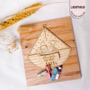 Fichier laser baptême argent cadeau bateau arche animaux communion cintre bois fichier laser SVG + licence commerciale