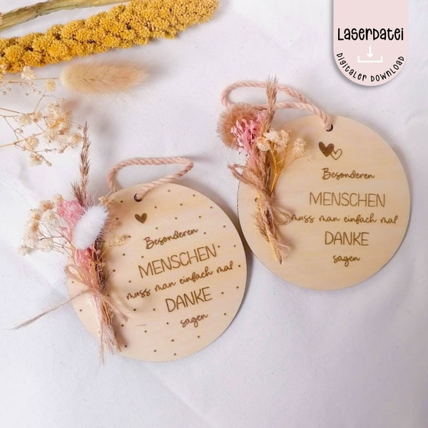 Laser file special people thank you wooden disc pendant dried flowers Lovely SVG hand painted file laser file say thank you gift pendant