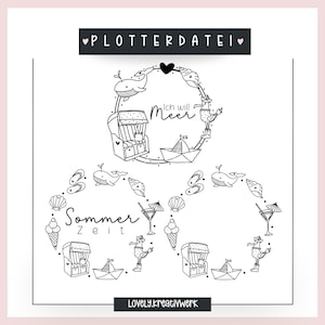 Plotterbestand zomerset zee maritieme illustraties boot meeuw strandstoel decoratie 3 SVG decoratie lasergravering + commerciële licentie