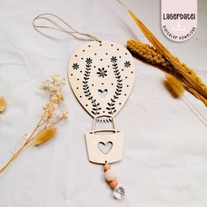 Laserdatei Sonnenfänger Heißluftballon SVG Sommer  Blumen Aufhänger + Gewerbelizenz