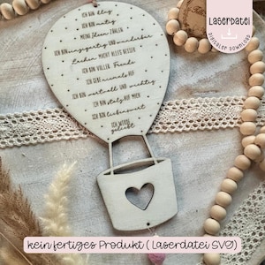 Laserdatei Affirmationen Sonnenfänger für Kinder Heißluftballon SVG *Download* Gravur Einschulung  Deko Kinderzimmer + Gewerbelizenz
