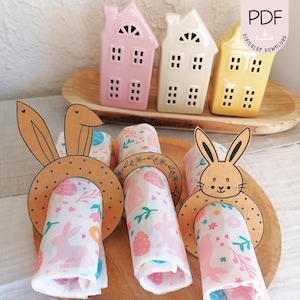 Druckvorlage Ostern Serviettenringe Tischdeko Hasenohren Osterhasen PDF in A4 Vorlage zum ausdrucken + Gewerbelizenz