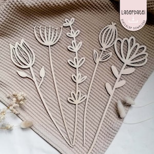 Archivo láser flores 5 diseños diferentes SVG flores silvestres cortadas con láser lavanda tulipán + licencia comercial