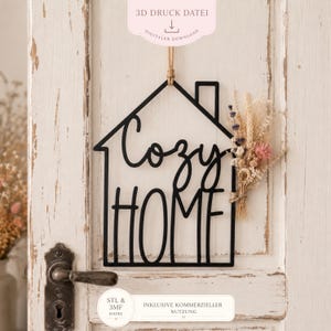 Türkranz Cozy Home Häushen Loop | 3MF STL Datei | Türkranz mit Trockenblumen | Moderne Home Deko | 3D Druckdatei | Kommerzielle Nutzung