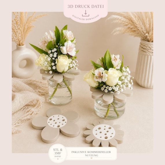 Blumenretter 3D Druckdatei | Blumenhalter Blume 3er Set. STL & 3MF Datei | Moderne Home Deko | 3D Druckdatei | Kommerzielle Nutzung