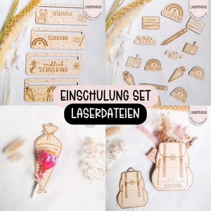 Laserbestand schoolinschrijving leeshulp verstrooiing decoratie lollyhouder geld cadeau schoolkegel eindelijk schoolkind SVG-bestand 1e klas + commerciële licentie