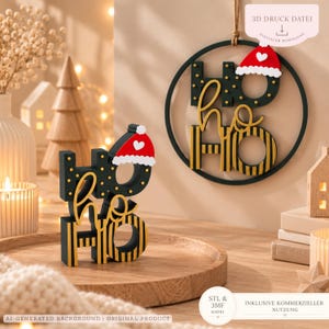 File di stampa 3D Natale Ho Ho Ho Babbo Natale Ghirlanda supporto per porta set anello STL 3MF Decorazione scandinava invernale incl. uso commerciale