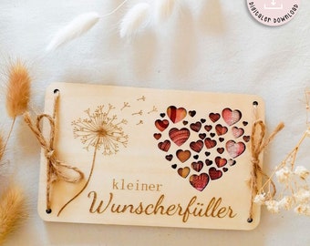 Laser file small wish fulfiller money gift wooden card dandelion hearts Lovely SVG hand painted file laser file