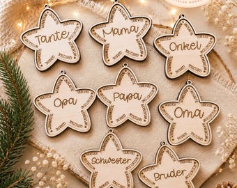 Laser file Christmas tree ornaments stars family grandpa grandma mom dad siblings aunt uncle gift advent decoration SVG + commercial license