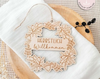 Laserdatei Türkranz Herbst Herbstlich Willkommen Blätter Hallo Herbst SVG  Illustration Laserdatei Plotter  Autumn Time + Gewerbelizenz