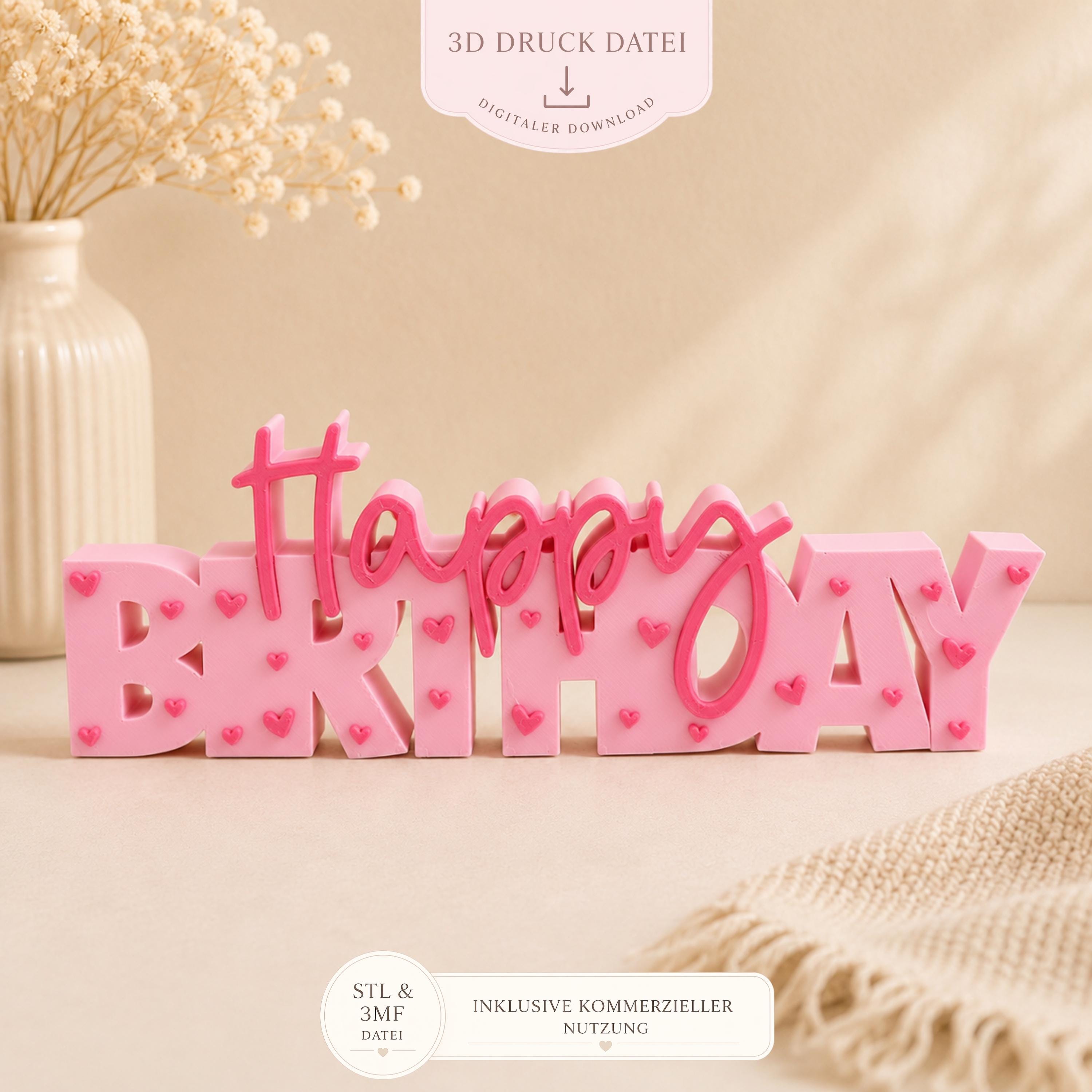 3D Print File Happy Birthday Lettering, Set of 2, STL, 3MF File. Modern ...