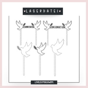 Fichier laser gâteau topper communion confirmation colombe SVG fichier laser décoration baptême communion gâteau topper laser + licence commerciale