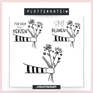 Plotterdatei Blumen Hand statt Blumen für dich von en SVG PNG DXF   Illustration Laserdatei + Gewerbelizenz