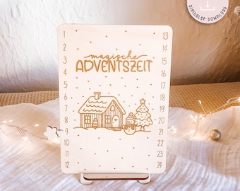 Laser file Advent calendar Winter town magical Advent Advent countdown stand Christmas Laser file 3 mm wood SVG, DXF + commercial license