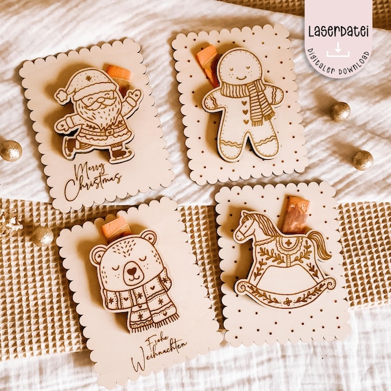 Laserdatei Weihnachten Geldgeschenke 4er Set Weihnachtsmann Dala Eisbär Lebkuchenmann Advent SVG+ Gewerbelizenz