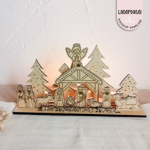 File laser Decorazione presepe natalizio Avvento Livelli 3D Gesù bambino Presepe natalizio per compensato da 3 mm SVG + licenza commerciale