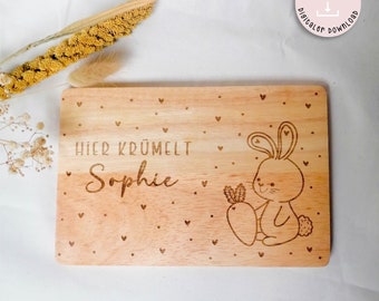 Laser file breakfast board, engraved board, children, crumbs here, rabbit, SVG, PNG, laser file, plotter file + commercial license