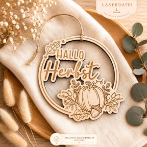 Laserfil Höstkrans Loop Pumpa Löv Hej Höst SVG Illustration Laserfil Plotter Hösttid + Kommersiell licens