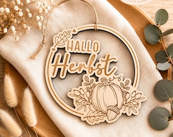 Laser file Autumn Wreath Loop Pumpkin Leaves Hello Autumn SVG Illustration Laser file Plotter Autumn Time + Commercial license