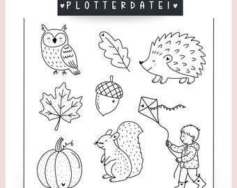 Plotter file Autumn Pumpkin Hedgehog Leaves Illustrations Decoration 8 SVG PNG Decor Laser Engraving + Commercial License