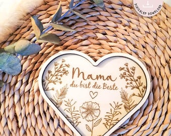 Laser file Mom gift Mother's Day jewelry plate Mom you are the best wildflower gift Mother's Day SVG laser file + commercial license